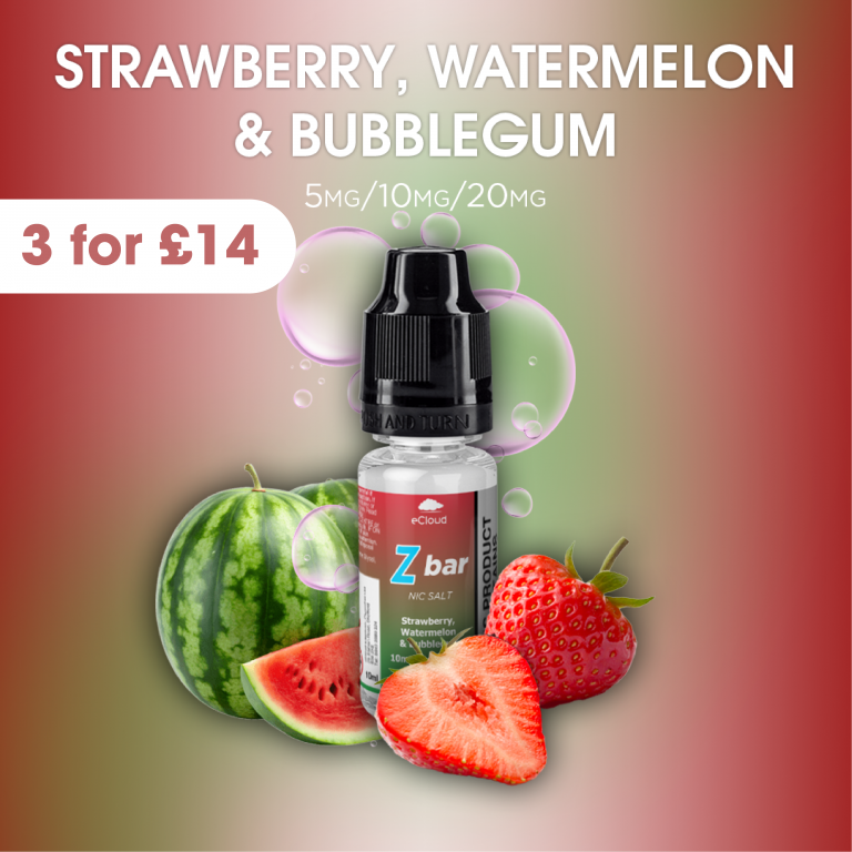 Strawberry, Watermelon & Bubblegum - 10ml eCloud Z Bar Nic Salt